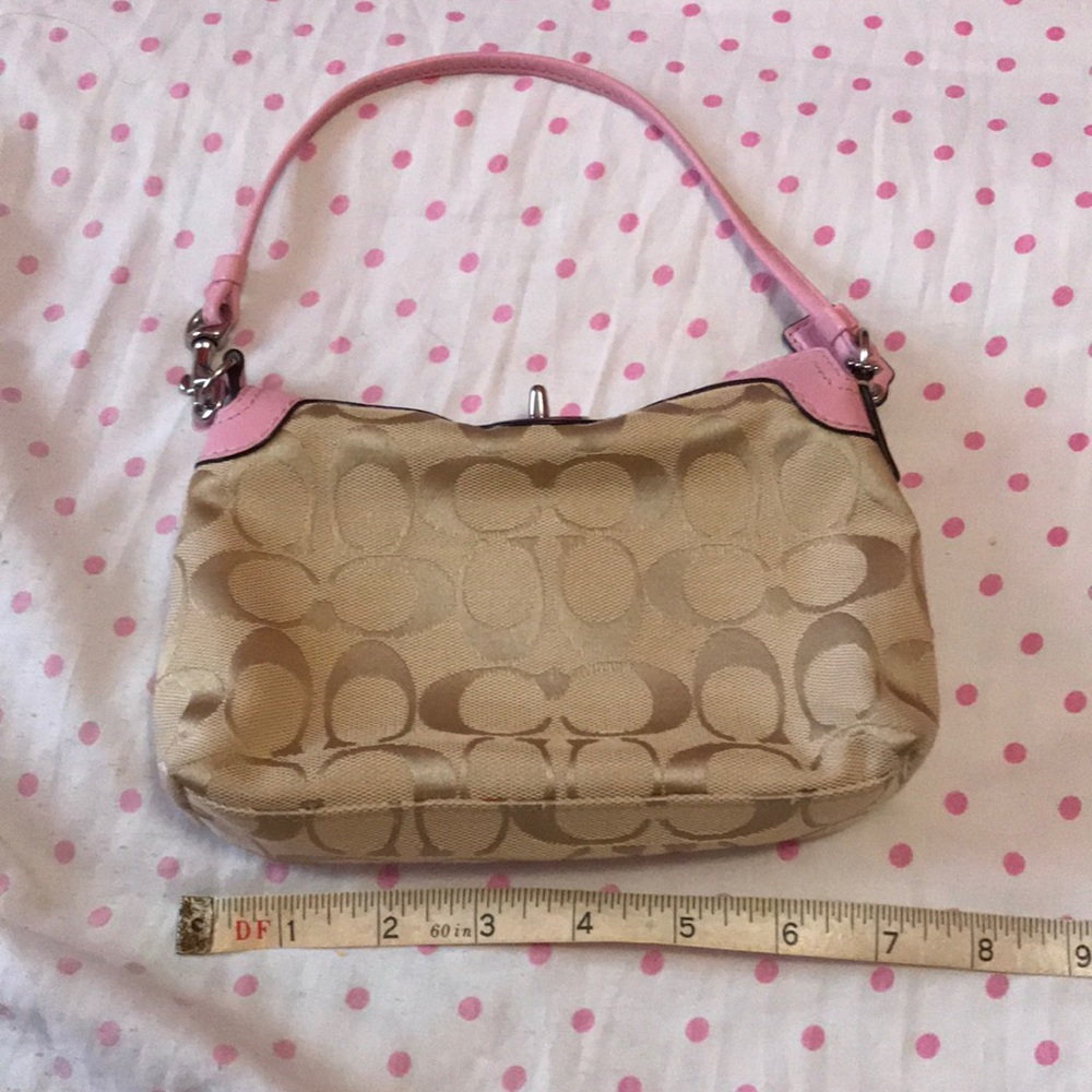 Coach Pink and Tan Canvas & Leather Baguette